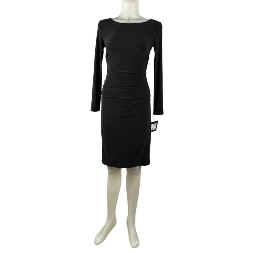 Norma‎ Kamali Women's Long Sleeve Shirred Black Waist Sheath Dress Size S